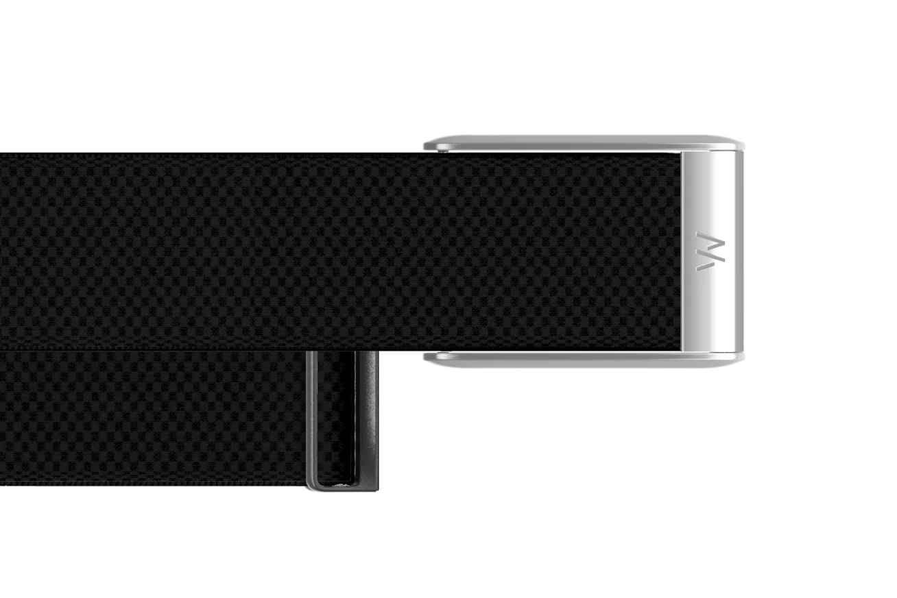 Black belt with a silver buckle on a white background