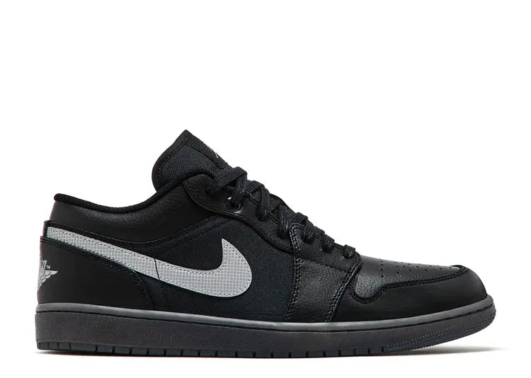 JORDAN 1 LOW BLACK WHITE DARK SMOKE GREY (REFLECTIVE SWOOSH)