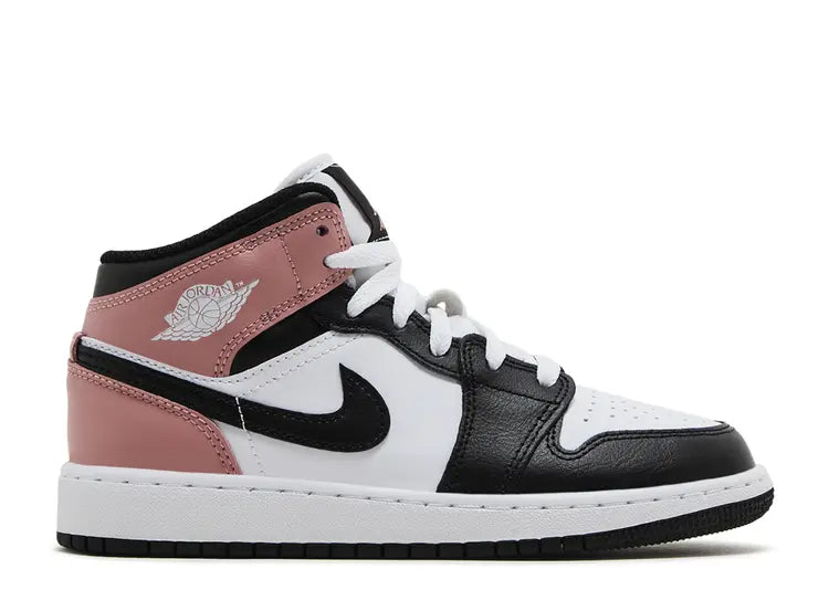 JORDAN 1 MID WHITE RUST PINK BLACK (GS)