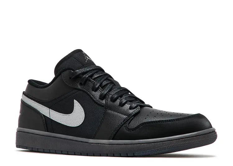 JORDAN 1 LOW BLACK WHITE DARK SMOKE GREY (REFLECTIVE SWOOSH)
