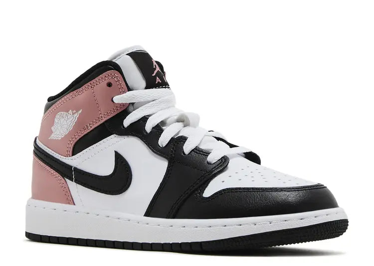 JORDAN 1 MID WHITE RUST PINK BLACK (GS)