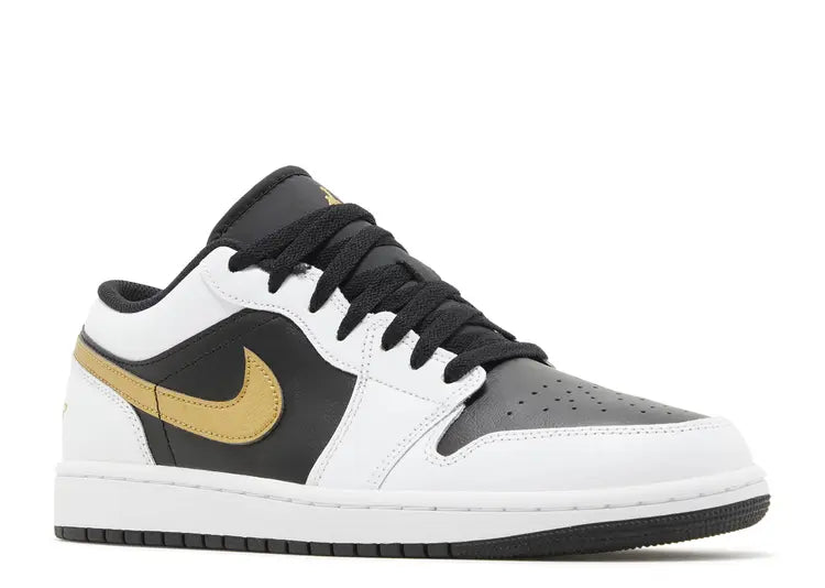 Jordan 1 Low White Black Metallic Gold Swoosh
