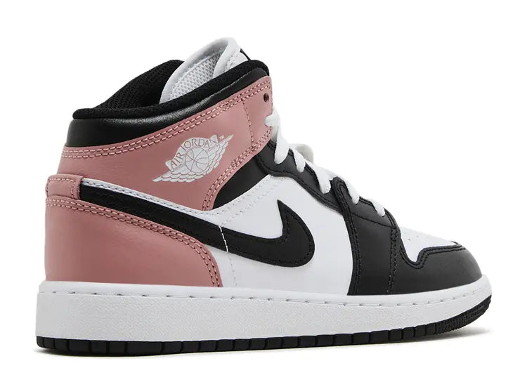 JORDAN 1 MID WHITE RUST PINK BLACK (GS)