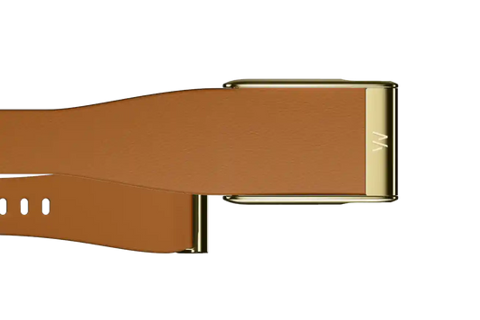 Brown belt with gold buckle on a white background