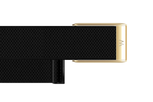 Black belt with gold buckle on a white background