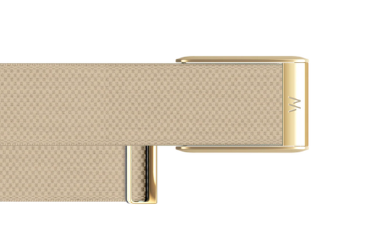 Beige belt with gold buckle on a white background
