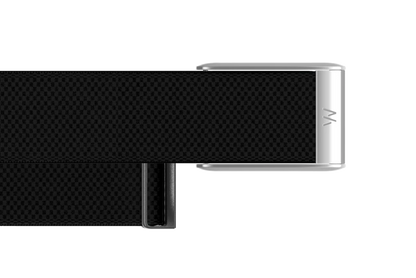 Black belt with a silver buckle on a white background