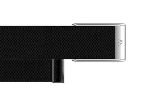 Black belt with a silver buckle on a white background