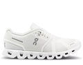 White running shoe with brand logo on a white background