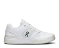 White athletic shoe with brand logo on a white background