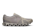 Gray running shoe with unique sole design on a white background