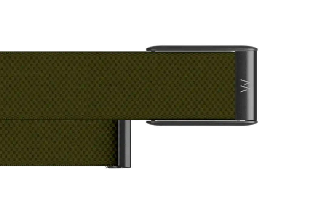 Green belt with a black buckle on a white background