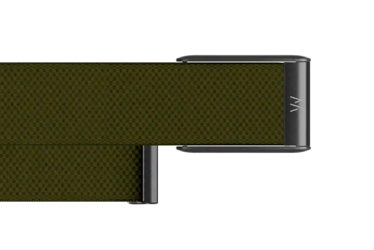 Green belt with a black buckle on a white background