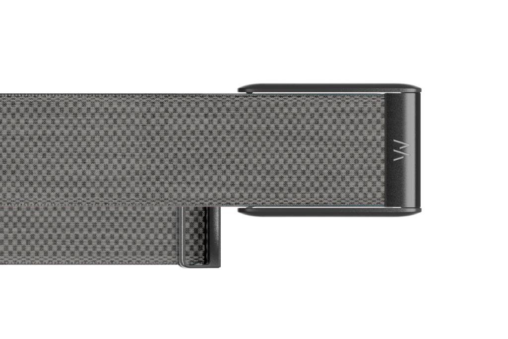 Carbon fiber belt with a metallic buckle on a white background